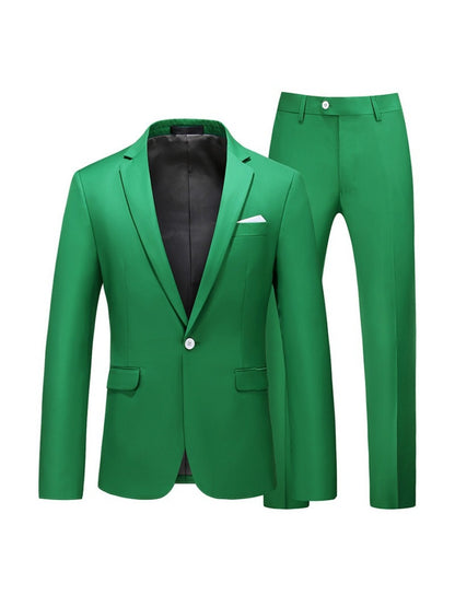 Costume de Soirée 2 Pièces pour Homme, Coupe Ajustée, Revers à Crans, 1 Bouton & Couleur Unie