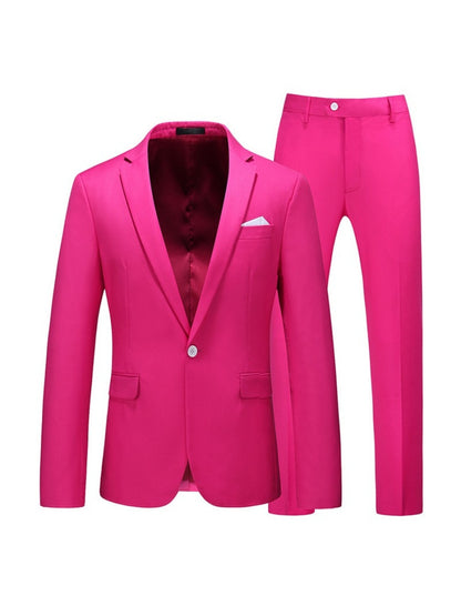 Costume de Soirée 2 Pièces pour Homme, Coupe Ajustée, Revers à Crans, 1 Bouton & Couleur Unie