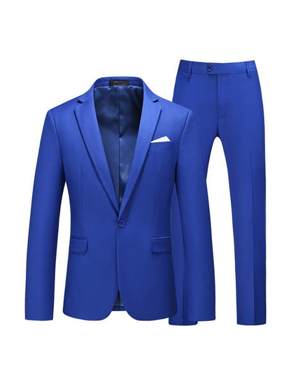 Costume de Soirée 2 Pièces pour Homme, Coupe Ajustée, Revers à Crans, 1 Bouton & Couleur Unie
