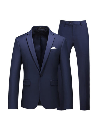 Costume de Soirée 2 Pièces pour Homme, Coupe Ajustée, Revers à Crans, 1 Bouton & Couleur Unie