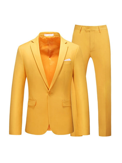 Costume de Soirée 2 Pièces pour Homme, Coupe Ajustée, Revers à Crans, 1 Bouton & Couleur Unie