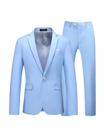 Costume de Soirée 2 Pièces pour Homme, Coupe Ajustée, Revers à Crans, 1 Bouton & Couleur Unie
