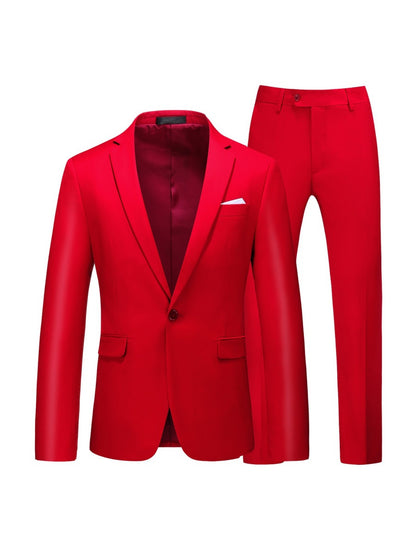 Costume de Soirée 2 Pièces pour Homme, Coupe Ajustée, Revers à Crans, 1 Bouton & Couleur Unie