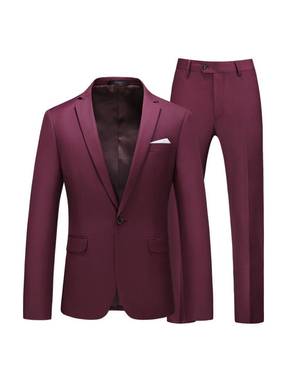 Costume de Soirée 2 Pièces pour Homme, Coupe Ajustée, Revers à Crans, 1 Bouton & Couleur Unie