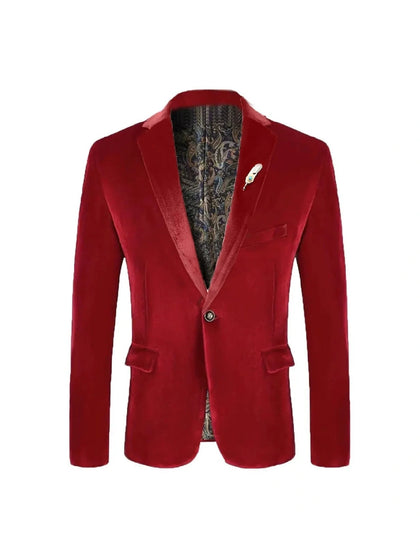 Coupe Ajustée Revers à Crans Boutonnage Simple à Un Bouton Velours Veste de Soirée pour Homme