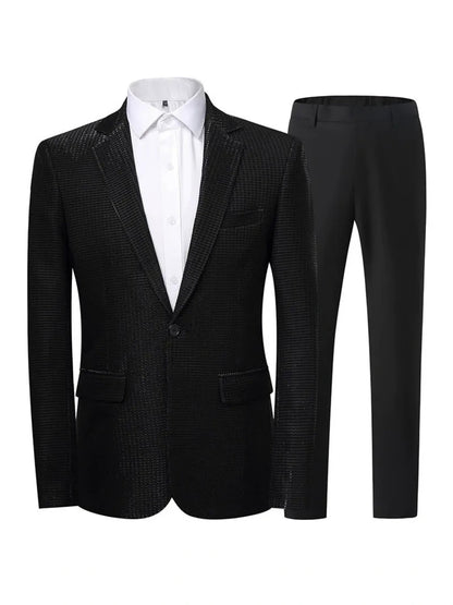 Ensemble de Soirée 2 Pièces à Revers à Crans, Coupe Ajustée, Veste à 1 Bouton