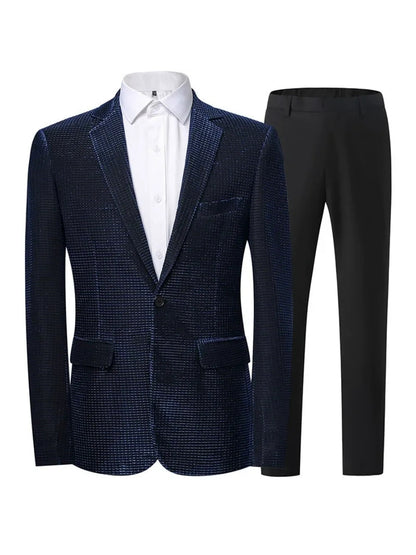Ensemble de Soirée 2 Pièces à Revers à Crans, Coupe Ajustée, Veste à 1 Bouton