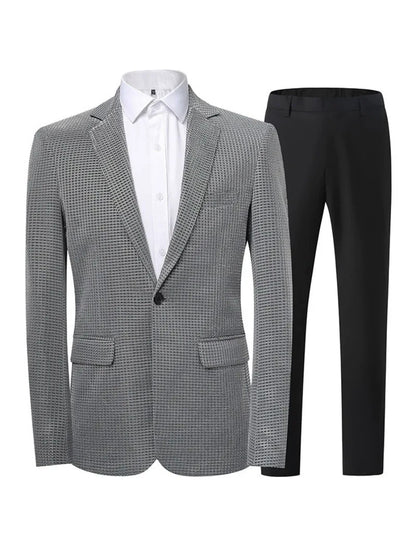 Ensemble de Soirée 2 Pièces à Revers à Crans, Coupe Ajustée, Veste à 1 Bouton