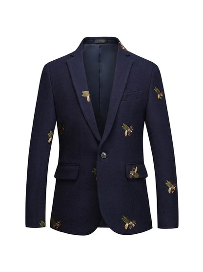 Veste de Soirée pour Homme avec Broderies, Coupe Ajustée, Revers à Crans & 1 Bouton