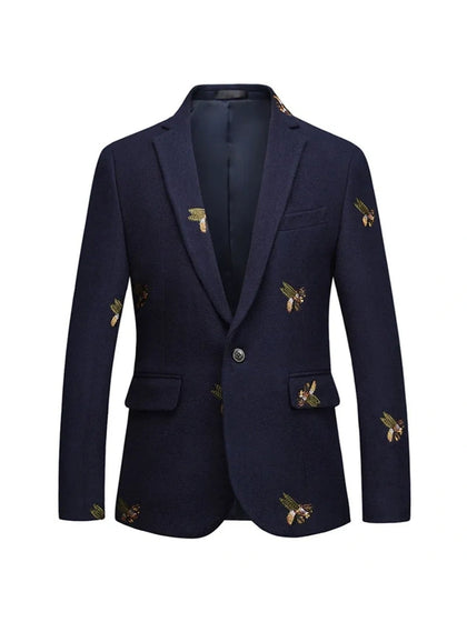 Coupe Ajustée Revers à Crans Boutonnage Simple à Un Bouton Veste de Soirée pour Homme avec Broderie