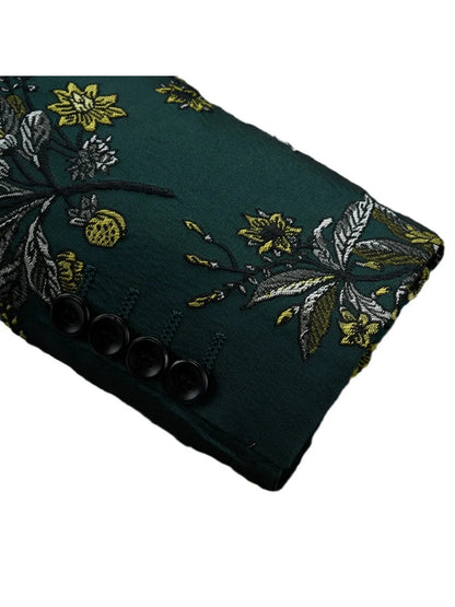 Veste de Soirée pour Homme avec Broderie Florale, Coupe Ajustée, Revers à Crans & 1 Bouton