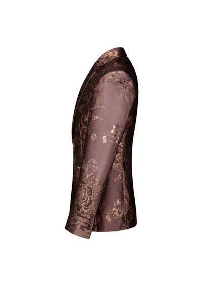 Veste de Soirée pour Homme à Imprimé Doré, Coupe Ajustée, Revers à Crans & 1 Bouton