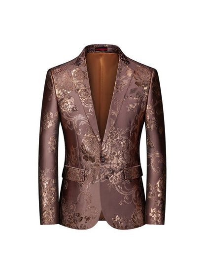 Veste de Soirée pour Homme à Imprimé Doré, Coupe Ajustée, Revers à Crans & 1 Bouton