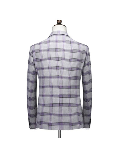 Costume de Soirée 3 Pièces à Carreaux pour Homme, Coupe Ajustée, Revers à Crans & 1 Bouton