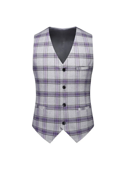 Costume de Soirée 3 Pièces à Carreaux pour Homme, Coupe Ajustée, Revers à Crans & 1 Bouton