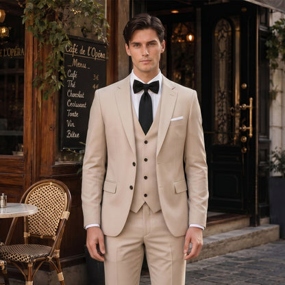 Costume de Mariage 3 Pièces pour Homme, Coupe Ajustée à 2 Boutons, Couleur Unie