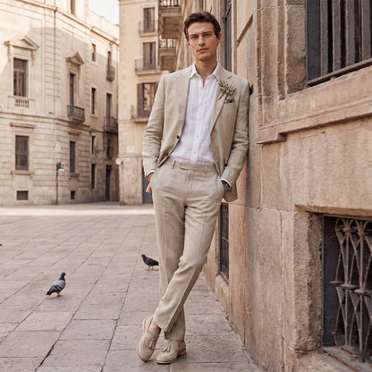 Costume de Mariage 2 Pièces pour Homme, Coupe Ajustée à 2 Boutons, Couleur Unie