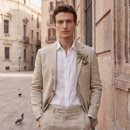 Costume de Mariage 2 Pièces pour Homme, Coupe Ajustée à 2 Boutons, Couleur Unie