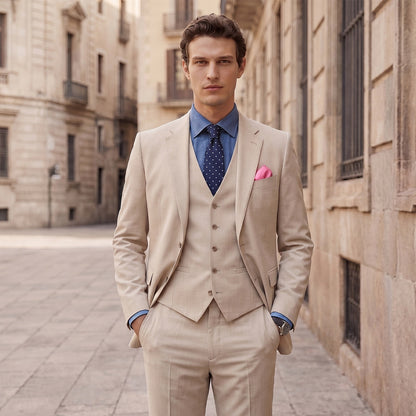 Costume de Mariage 3 Pièces, Coupe Ajustée, Veste Droite à 2 Boutons, Uni
