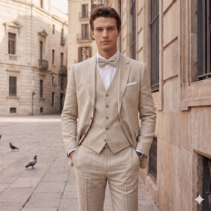 Costume 3 Pièces Chic pour Homme, Coupe Ajustée, Couleur Unie - Idéal Mariage
