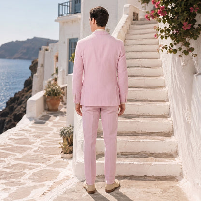 Costume de Mariage Rayé 2 Pièces pour Hommes, Coupe Ajustée à 2 Boutons