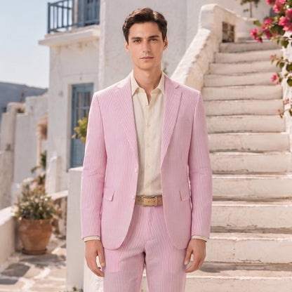 Costume de Mariage Rayé 2 Pièces pour Hommes, Coupe Ajustée à 2 Boutons
