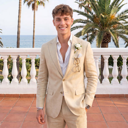 Costume de Mariage 2 Pièces pour Hommes, Coupe Ajustée à 2 Boutons, Couleur Unie
