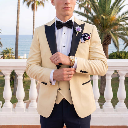 Costume de Mariage 3 Pièces pour Hommes, Coupe Ajustée à 1 Bouton, Couleur Unie