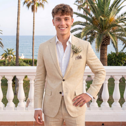 Costume de Mariage 2 Pièces pour Hommes, Coupe Ajustée à 2 Boutons, Couleur Unie