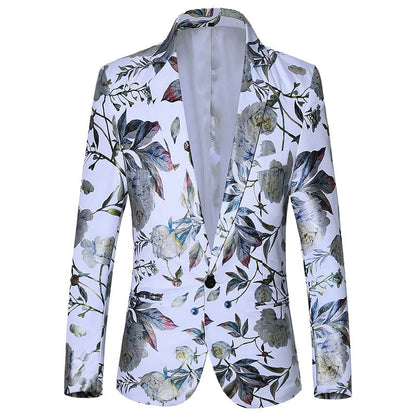 Veste de Soirée Fleurie pour Homme, Coupe Ajustée, Revers à Encoche, Un Bouton