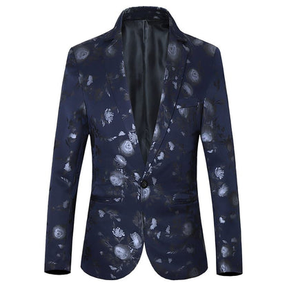 Veste de Soirée Fleurie pour Homme, Coupe Ajustée, Revers à Encoche, Un Bouton