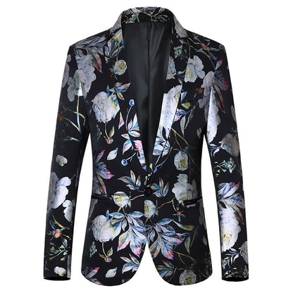 Veste de Soirée Fleurie pour Homme, Coupe Ajustée, Revers à Encoche, Un Bouton