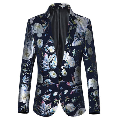 Veste de Soirée Fleurie pour Homme, Coupe Ajustée, Revers à Encoche, Un Bouton