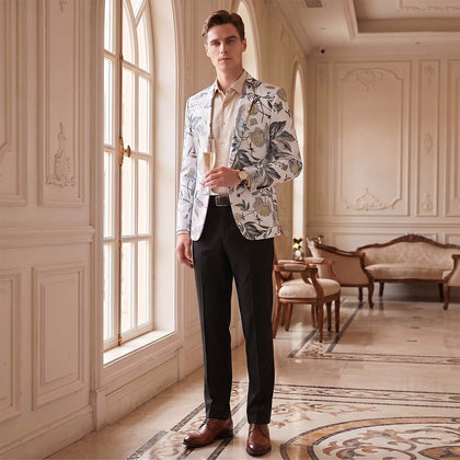 Veste de Soirée Fleurie pour Homme, Coupe Ajustée, Revers à Encoche et Un Bouton