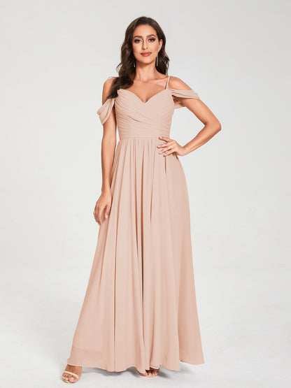 A-ligne/Princesse Mousseline de soie Bretelles spaghetti Épaules dénudées Sans Manches Longueur ras du sol Fendue sur le côté Robes de demoiselle d'honneur