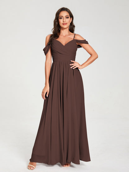 A-ligne/Princesse Mousseline de soie Bretelles spaghetti Épaules dénudées Sans Manches Longueur ras du sol Fendue sur le côté Robes de demoiselle d'honneur