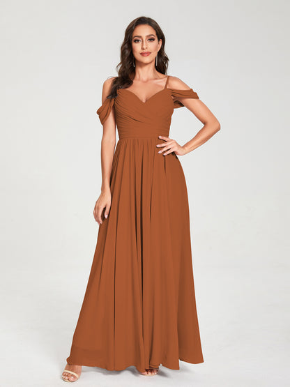 A-ligne/Princesse Mousseline de soie Bretelles spaghetti Épaules dénudées Sans Manches Longueur ras du sol Fendue sur le côté Robes de demoiselle d'honneur