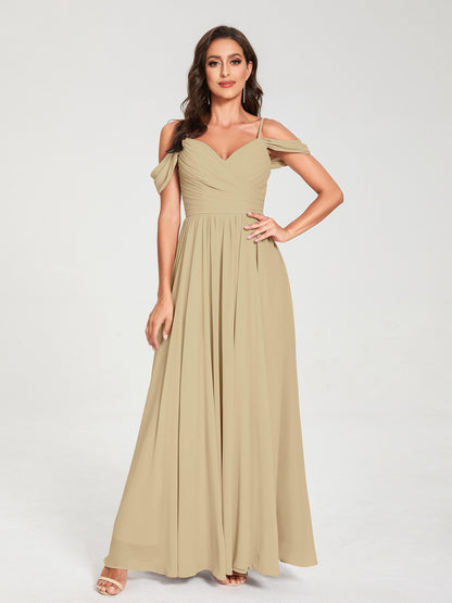 A-ligne/Princesse Mousseline de soie Bretelles spaghetti Épaules dénudées Sans Manches Longueur ras du sol Fendue sur le côté Robes de demoiselle d'honneur