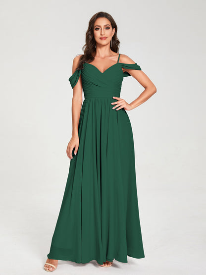 A-ligne/Princesse Mousseline de soie Bretelles spaghetti Épaules dénudées Sans Manches Longueur ras du sol Fendue sur le côté Robes de demoiselle d'honneur