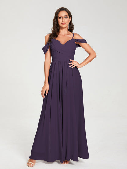 A-ligne/Princesse Mousseline de soie Bretelles spaghetti Épaules dénudées Sans Manches Longueur ras du sol Fendue sur le côté Robes de demoiselle d'honneur