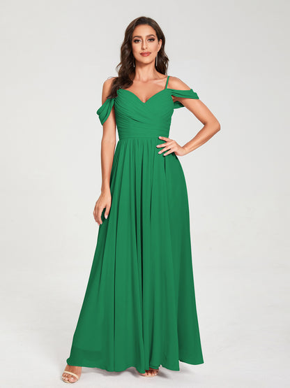 A-ligne/Princesse Mousseline de soie Bretelles spaghetti Épaules dénudées Sans Manches Longueur ras du sol Fendue sur le côté Robes de demoiselle d'honneur
