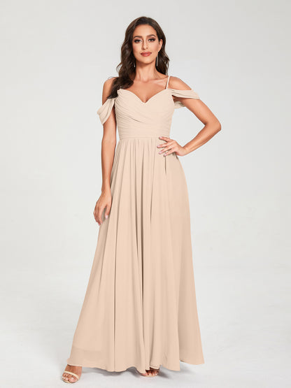 A-ligne/Princesse Mousseline de soie Bretelles spaghetti Épaules dénudées Sans Manches Longueur ras du sol Fendue sur le côté Robes de demoiselle d'honneur