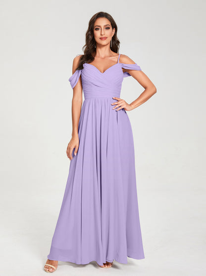 A-ligne/Princesse Mousseline de soie Bretelles spaghetti Épaules dénudées Sans Manches Longueur ras du sol Fendue sur le côté Robes de demoiselle d'honneur
