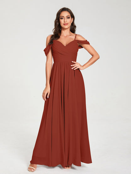 A-ligne/Princesse Mousseline de soie Bretelles spaghetti Épaules dénudées Sans Manches Longueur ras du sol Fendue sur le côté Robes de demoiselle d'honneur