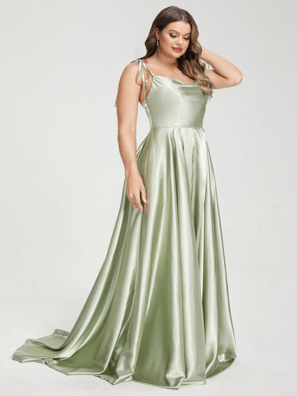 Robe de Demoiselled'Honneur Trapèze à Bretelles Spaghetti, Sans Manches, Longue, en Satin Soyeux, Grande Taille