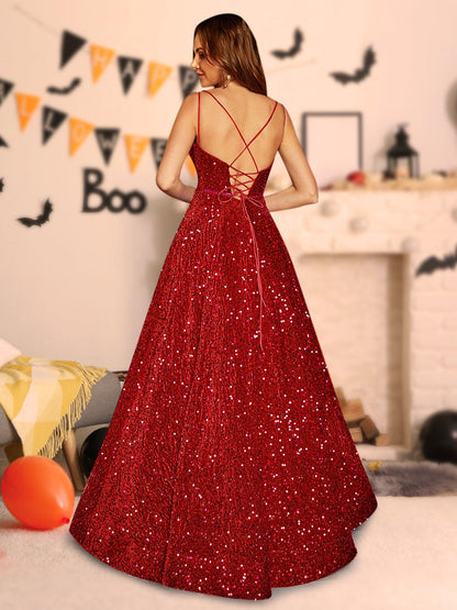 Robe Longue d'Halloween Coupe A-Line/Princesse à Col En V avec Ceinture