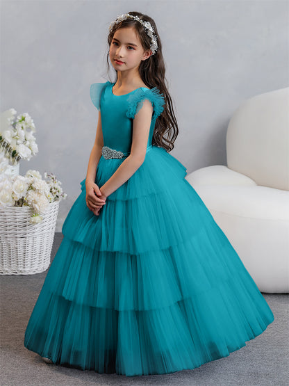 Tulle Robe de bal/Princesse Robes de demoiselle d'honneur pour fillettes avec plis étagés et strass