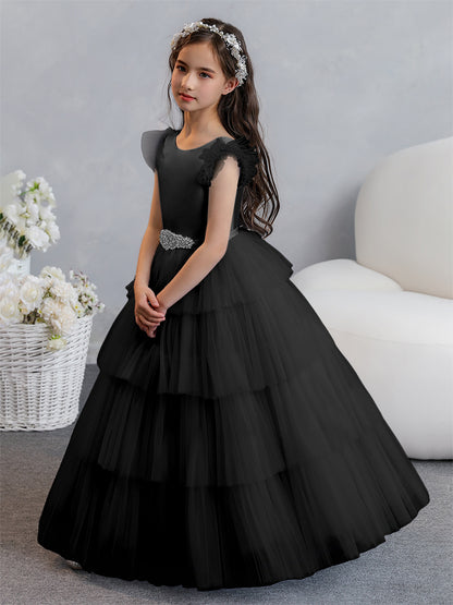 Tulle Robe de bal/Princesse Robes de demoiselle d'honneur pour fillettes avec plis étagés et strass
