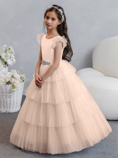 Tulle Robe de bal/Princesse Robes de demoiselle d'honneur pour fillettes avec plis étagés et strass