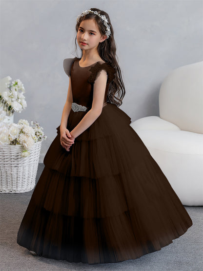 Tulle Robe de bal/Princesse Robes de demoiselle d'honneur pour fillettes avec plis étagés et strass